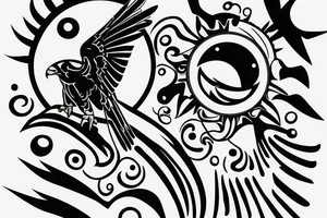 Falcon soaring in the sky against the background of the sun tattoo idea