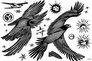 Falcon soaring in the sky against the background of the sun tattoo idea