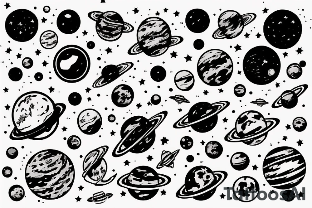 Outer space including solar systems for an arm sleeve tattoo idea