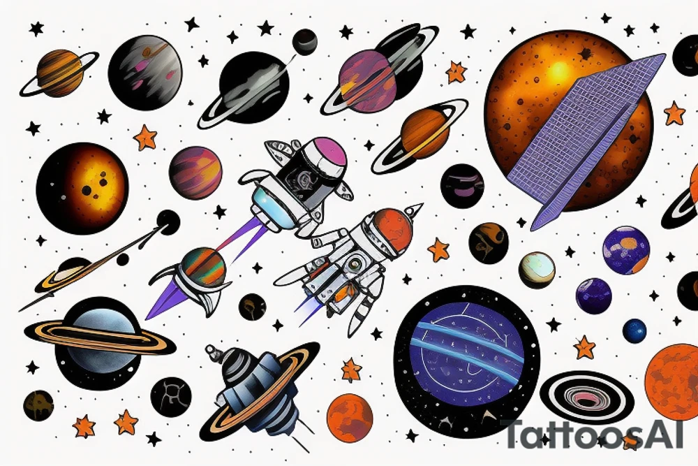 Outer space including solar systems for an arm sleeve tattoo idea