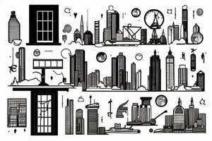 Black window, short and wide with view of the city outside tattoo idea