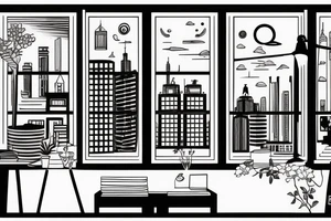 Black window, short and wide with view of the city outside tattoo idea