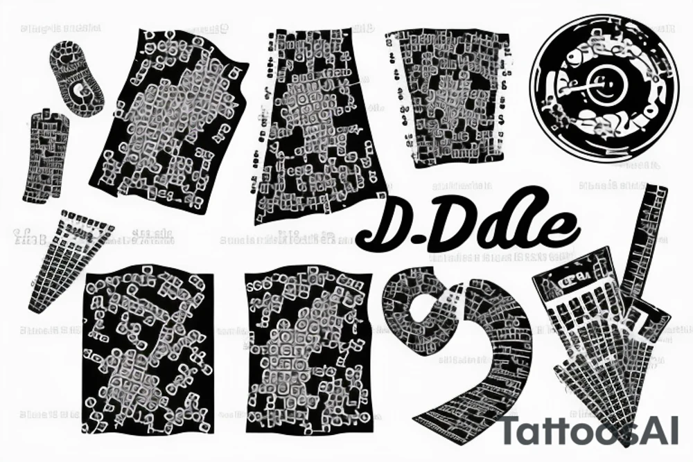 White binary code of the word dj tattoo idea
