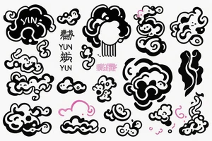 With the name of Yun, with cloud, with simple line, colorful tattoo idea