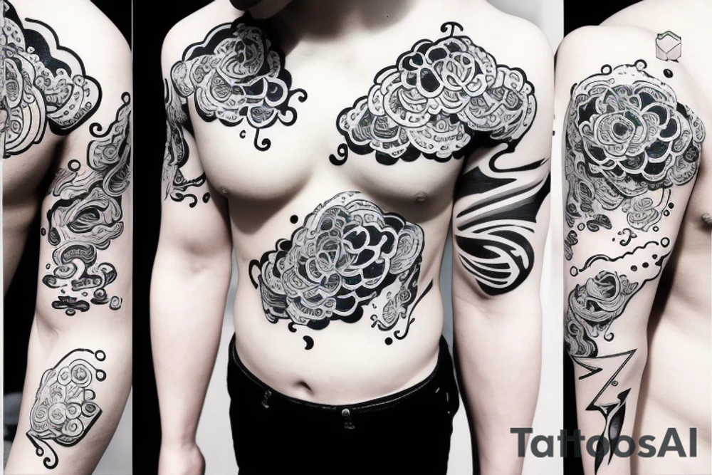 With the name of Yun, with cloud, with simple line, colorful tattoo idea