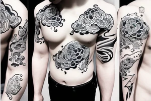 With the name of Yun, with cloud, with simple line, colorful tattoo idea