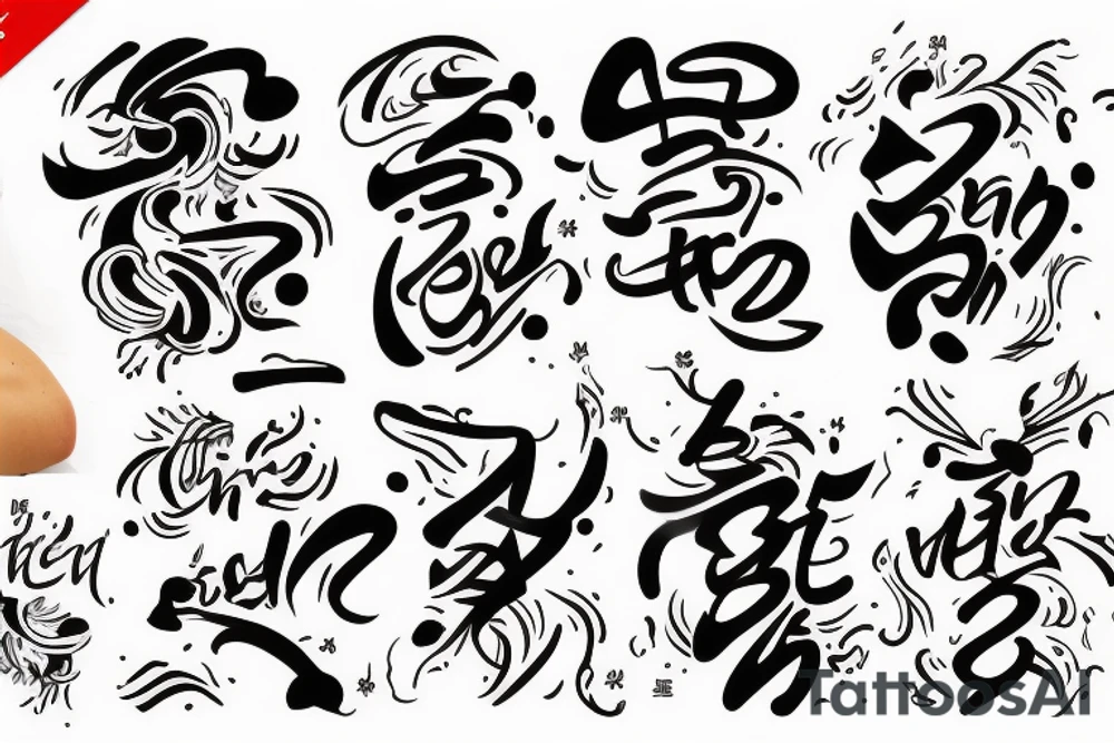 With the name of Yun, simple line, colorful tattoo idea