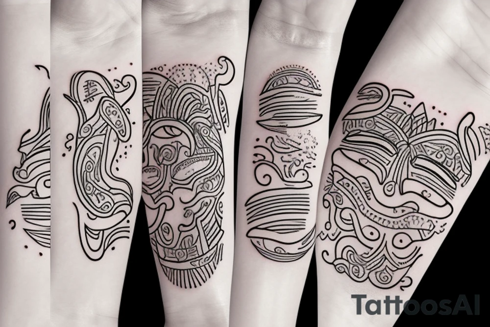 With the name of Yun, simple line, colorful tattoo idea