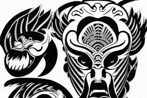 Tengu bo mask in the old style of Japan in black and white tattoo idea