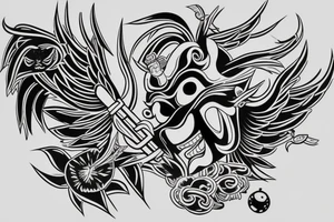 Tengu bo mask in the old style of Japan in black and white tattoo idea