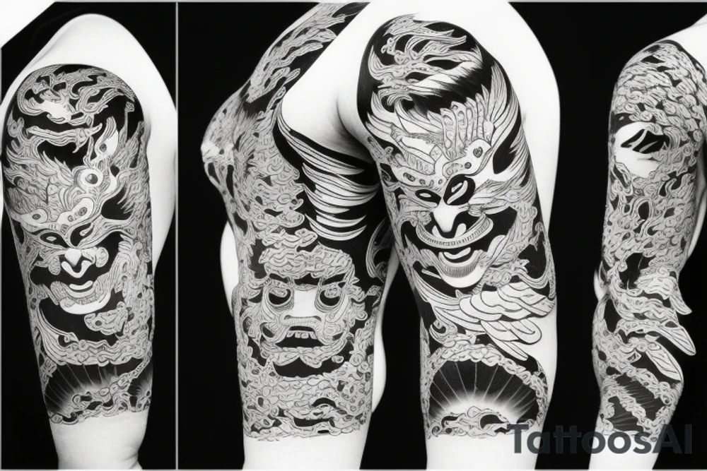Tengu bo mask in the old style of Japan tattoo idea
