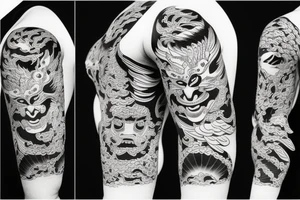 Tengu bo mask in the old style of Japan tattoo idea