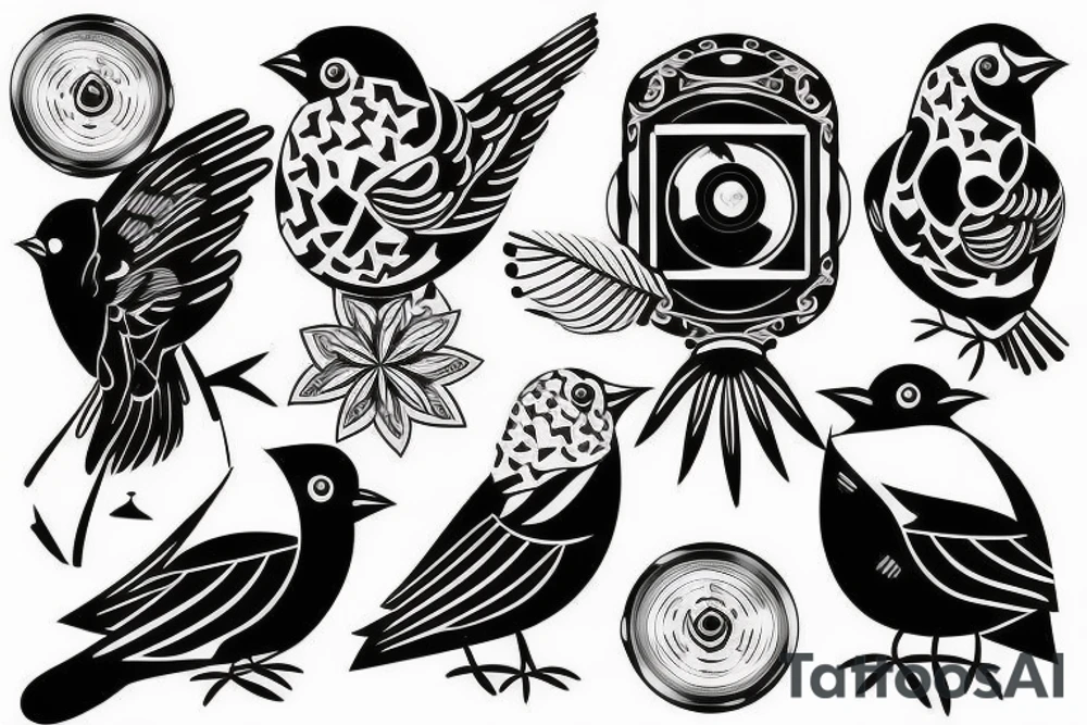 bird with cctv attached tattoo idea