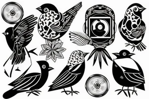 bird with cctv attached tattoo idea