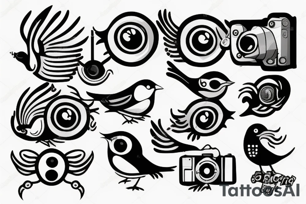 bird with cctv attached tattoo idea