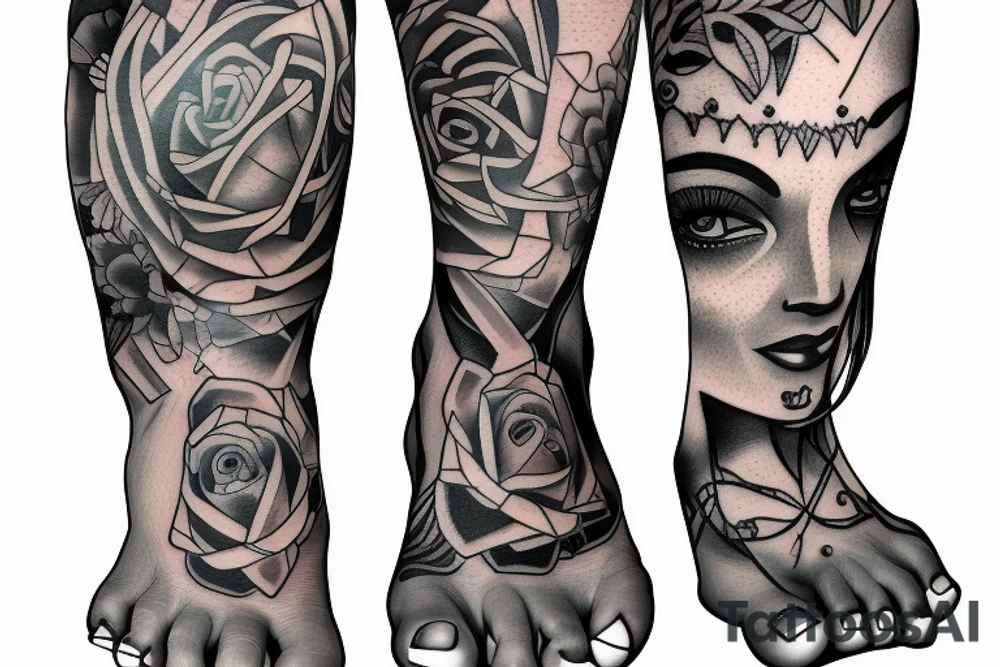 girl feet behind head tattoo idea