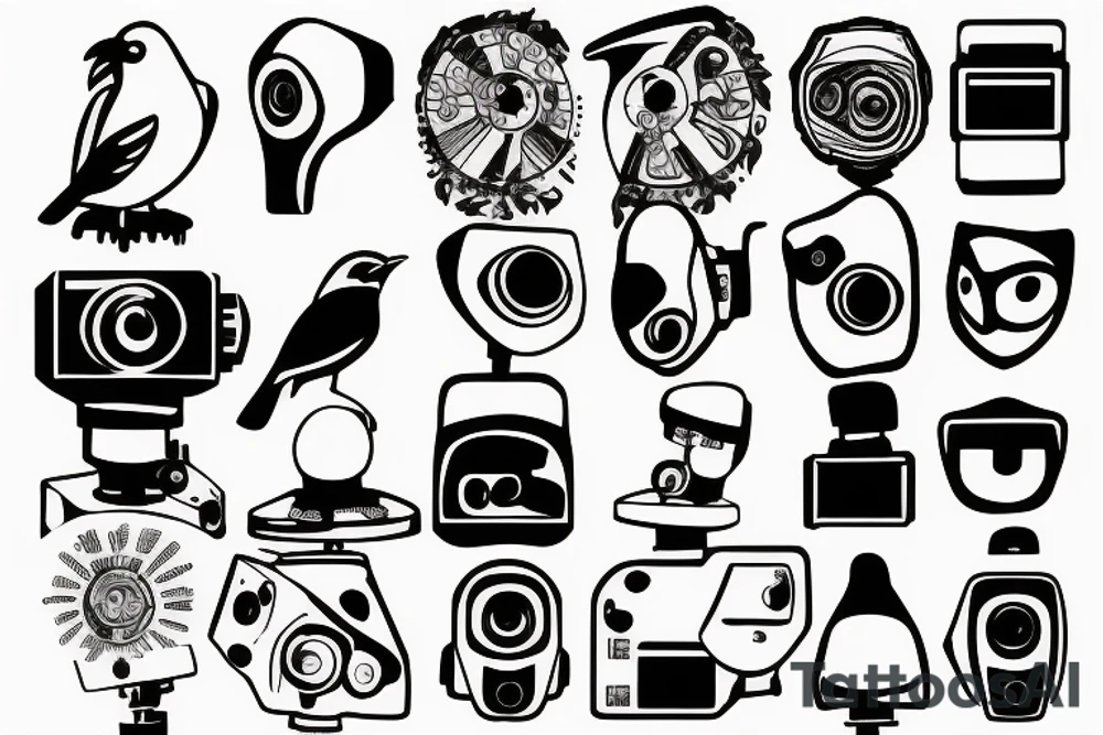 bird with the head of a surveillance camera tattoo idea