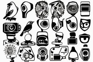 bird with the head of a surveillance camera tattoo idea