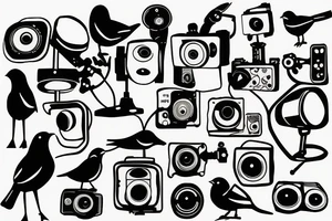bird with the head of a surveillance camera tattoo idea