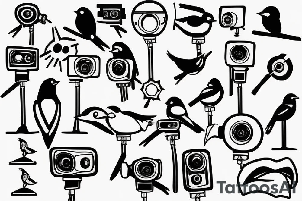 bird with the head of a surveillance camera tattoo idea