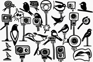 bird with the head of a surveillance camera tattoo idea