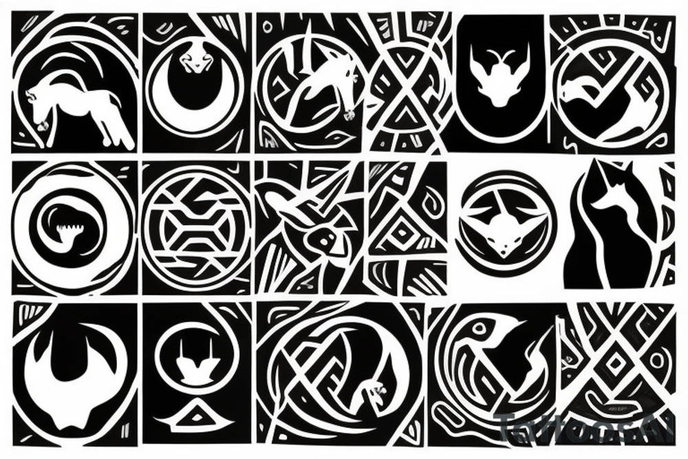 A black panther and a white stallion in the shape of a yin and yang tattoo idea