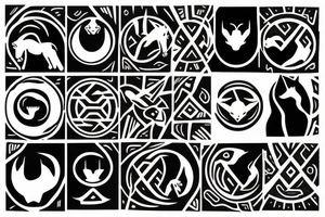 A black panther and a white stallion in the shape of a yin and yang tattoo idea