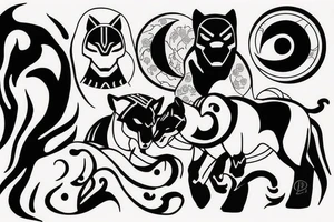 black panther and a white stallion in the shape of a yin and yang tattoo idea