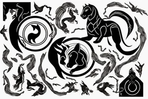 black panther and a white stallion in the shape of a yin and yang tattoo idea