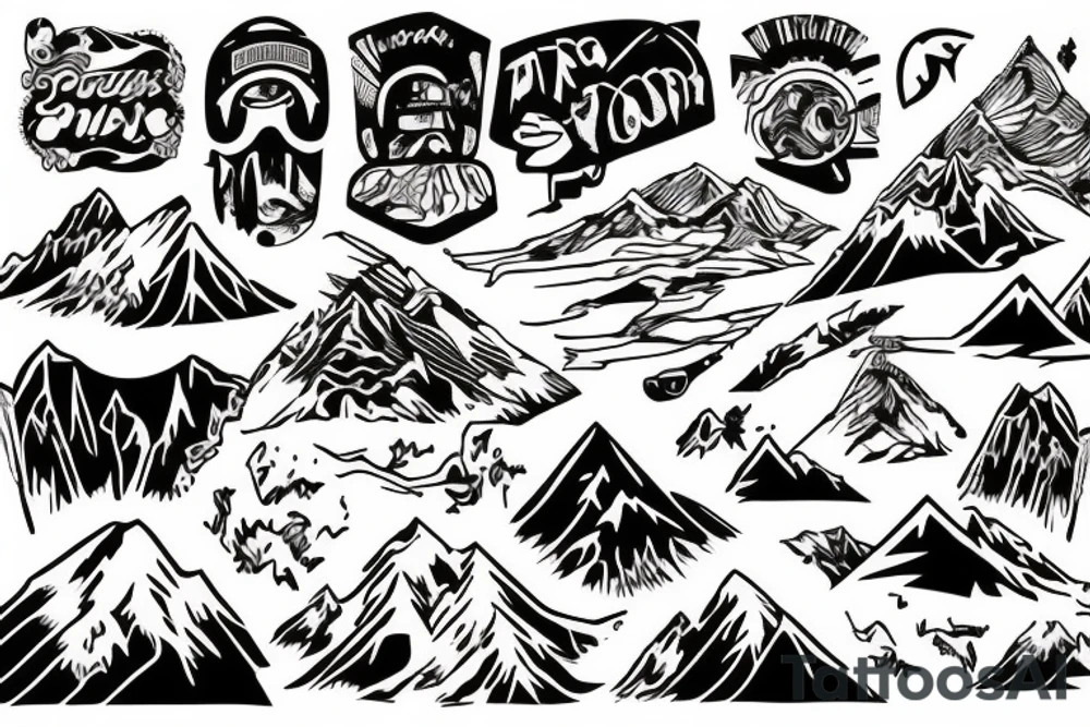 Mountains snowboard tattoo idea