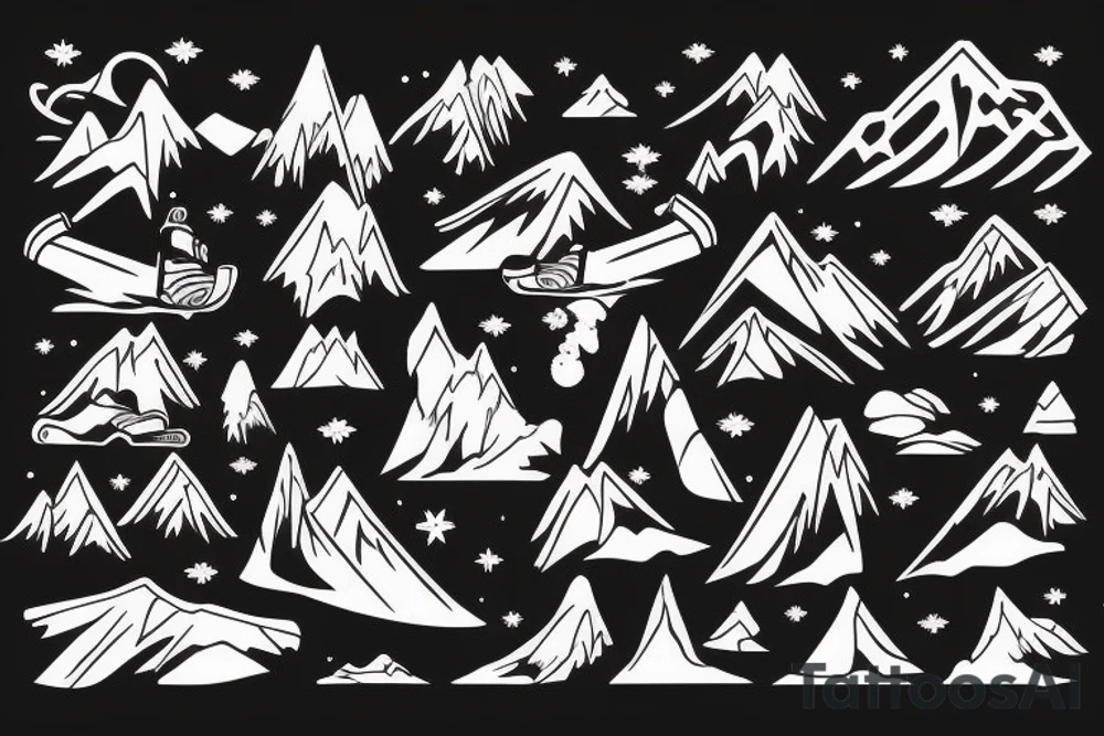 snowboarding in Central Asia Mountains tattoo idea