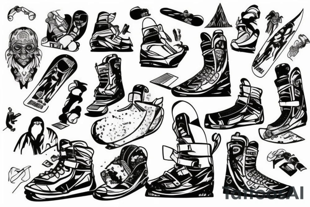 snowboarding in Central Asia Mountains tattoo idea