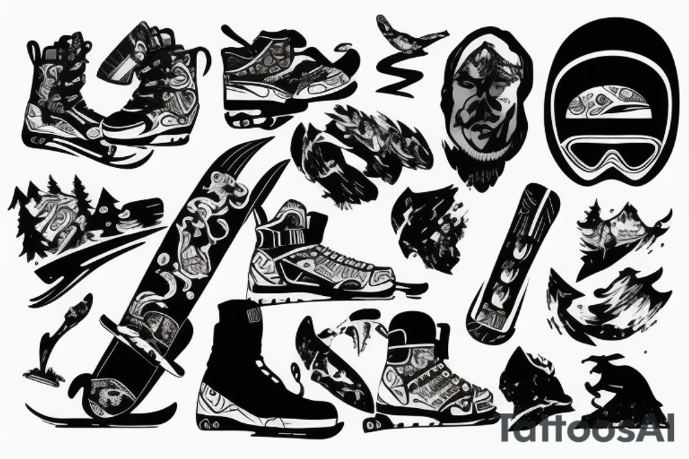 snowboarding in Central Asia Mountains tattoo idea