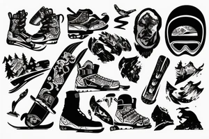 snowboarding in Central Asia Mountains tattoo idea