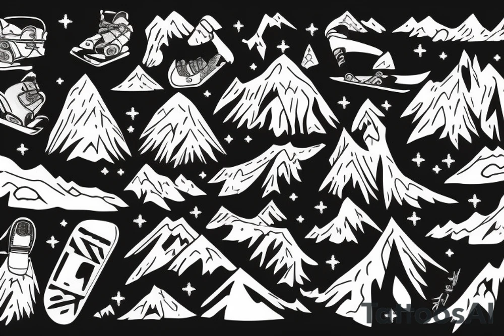 snowboarding in Central Asia Mountains tattoo idea