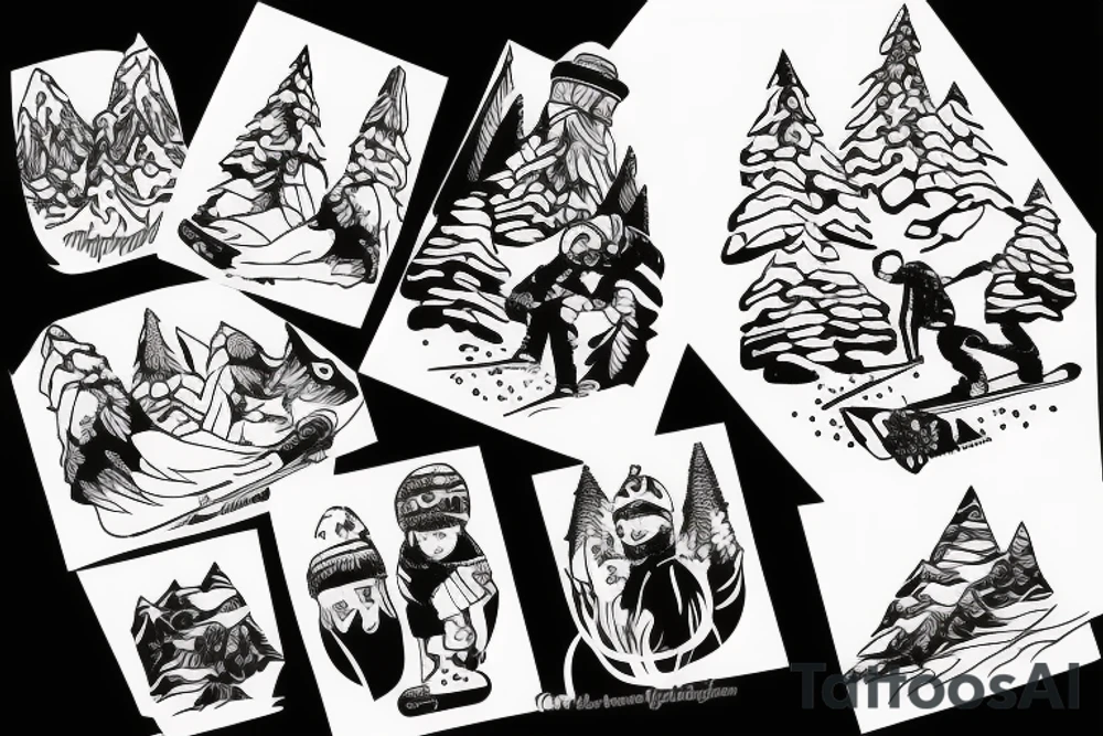 snowboarding in Central Asia Mountains tattoo idea