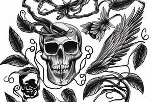 Bird skull with vines tattoo idea