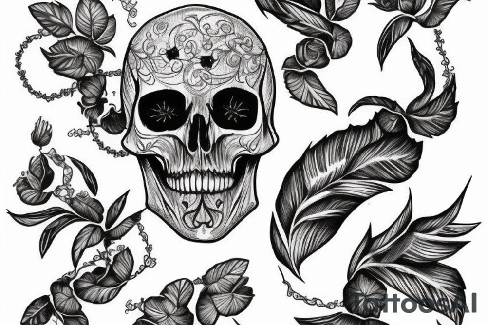Bird skull with vines tattoo idea