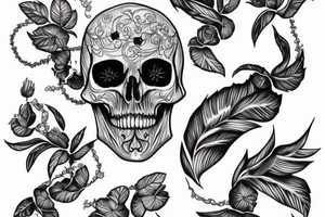 Bird skull with vines tattoo idea