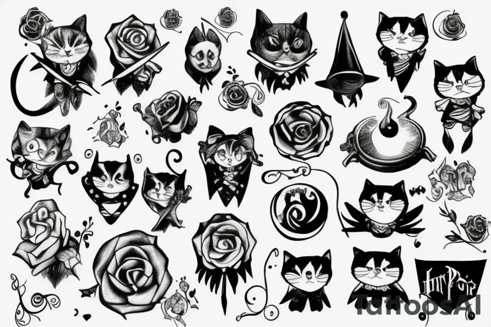 Harry Potter, Children, Mistic, October, May, Family, Love, Rose, Music, Nightmare before Christmas, Cats tattoo idea