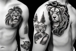 Huashan mountain with male lion and cross tattoo idea