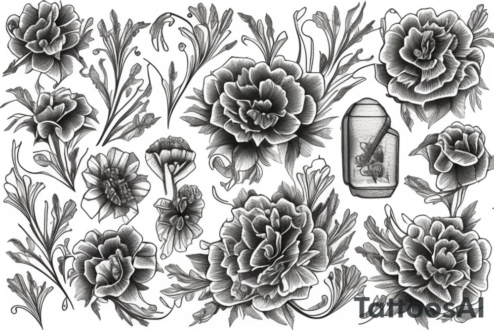 marigold and lily of the vally tattoo idea