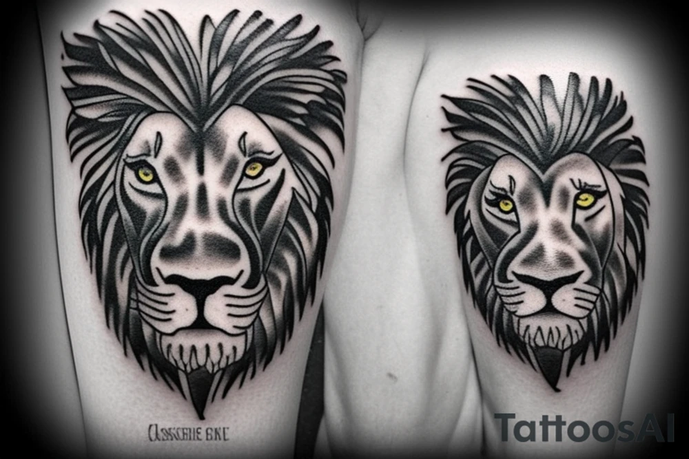 male lion and cross tattoo idea