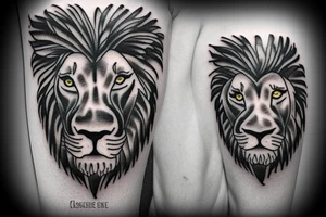 male lion and cross tattoo idea