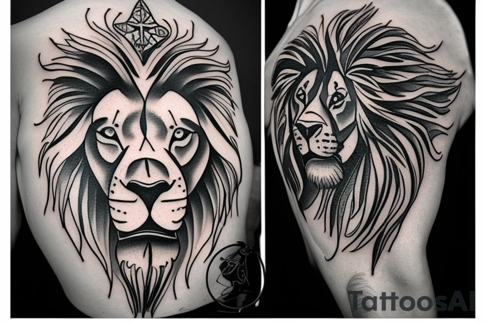 male lion and cross tattoo idea