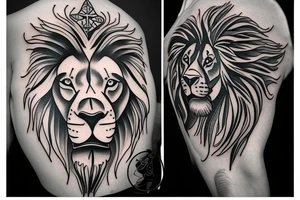 male lion and cross tattoo idea