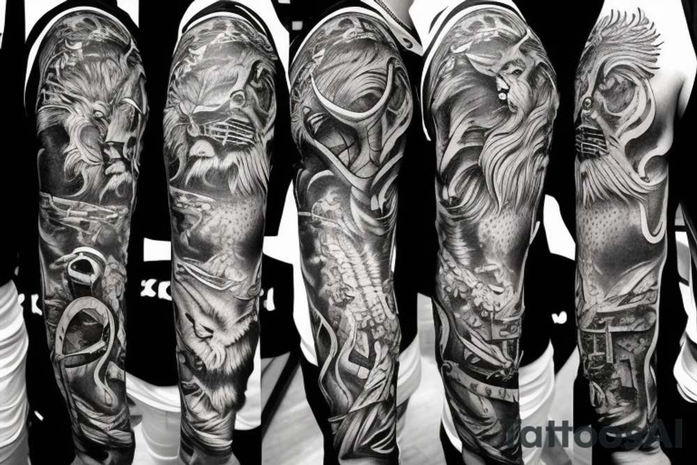 male lion and cross tattoo idea
