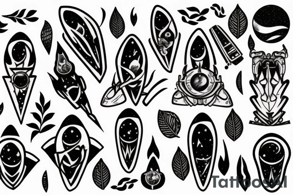 Black forest space ship tattoo idea