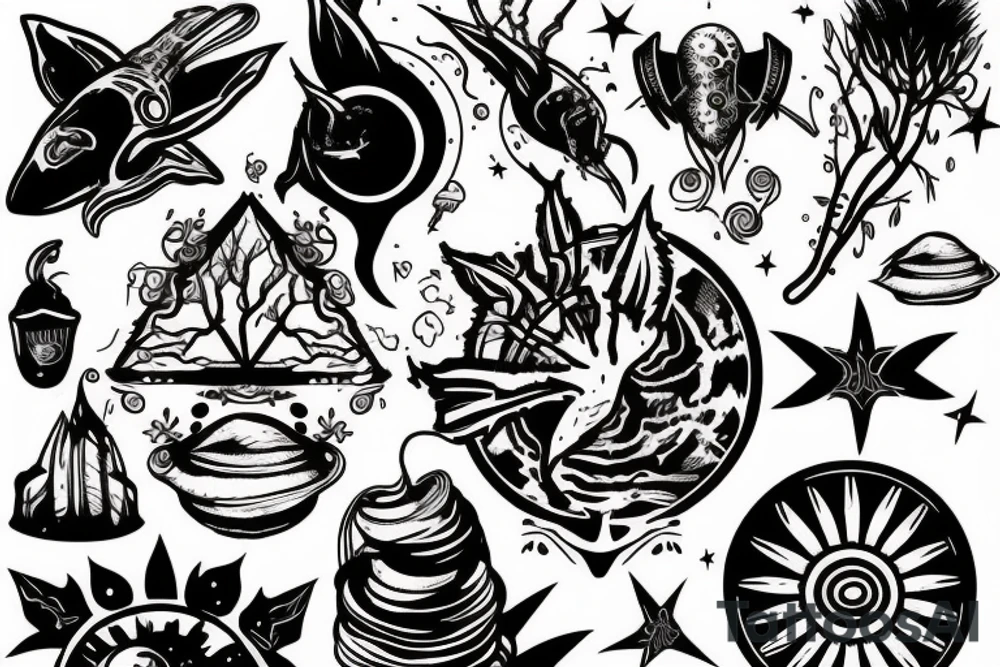 Black forest space ship tattoo idea