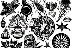Black forest space ship tattoo idea